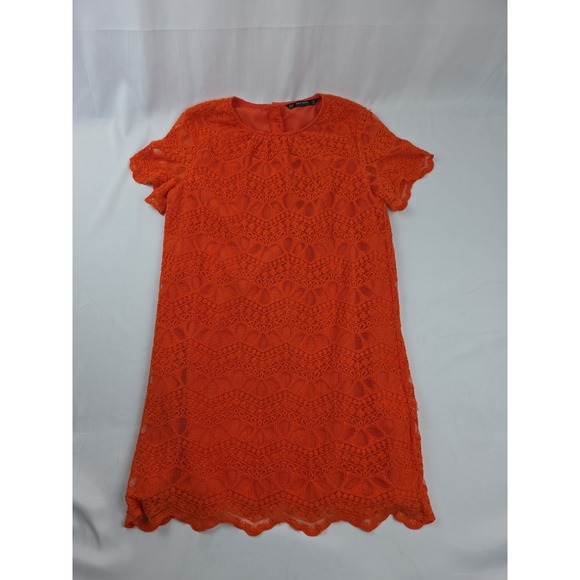 Zara Dresses & Skirts - ZARA Bright Orange Crochet Lace Short Sleeve Sheath Dress Size XL